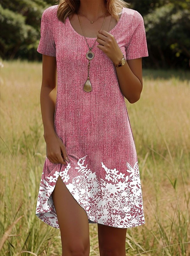 Printing Element Round Neck Short Sleeve Dress