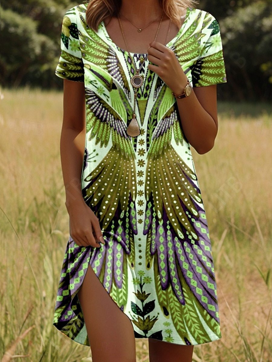 Printing Element Round Neck Short Sleeve Dress