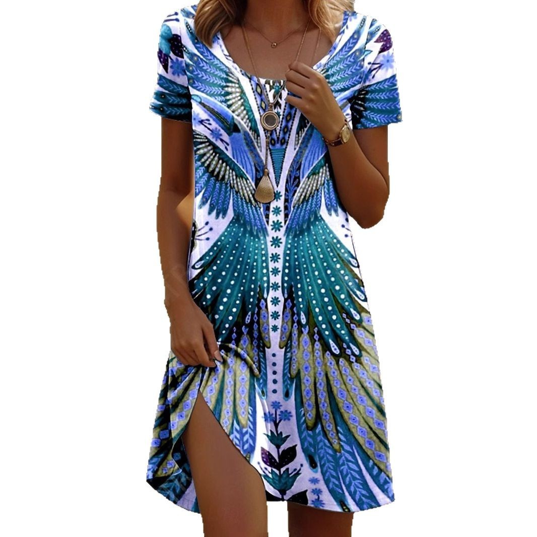 Printing Element Round Neck Short Sleeve Dress