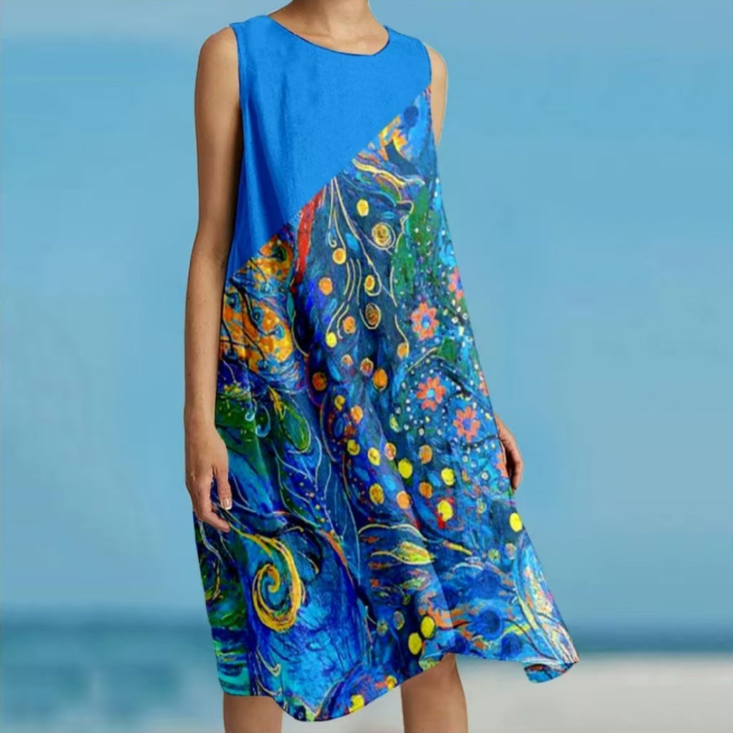 Printed Loose Vacation Casual Sleeveless Vest Skirt