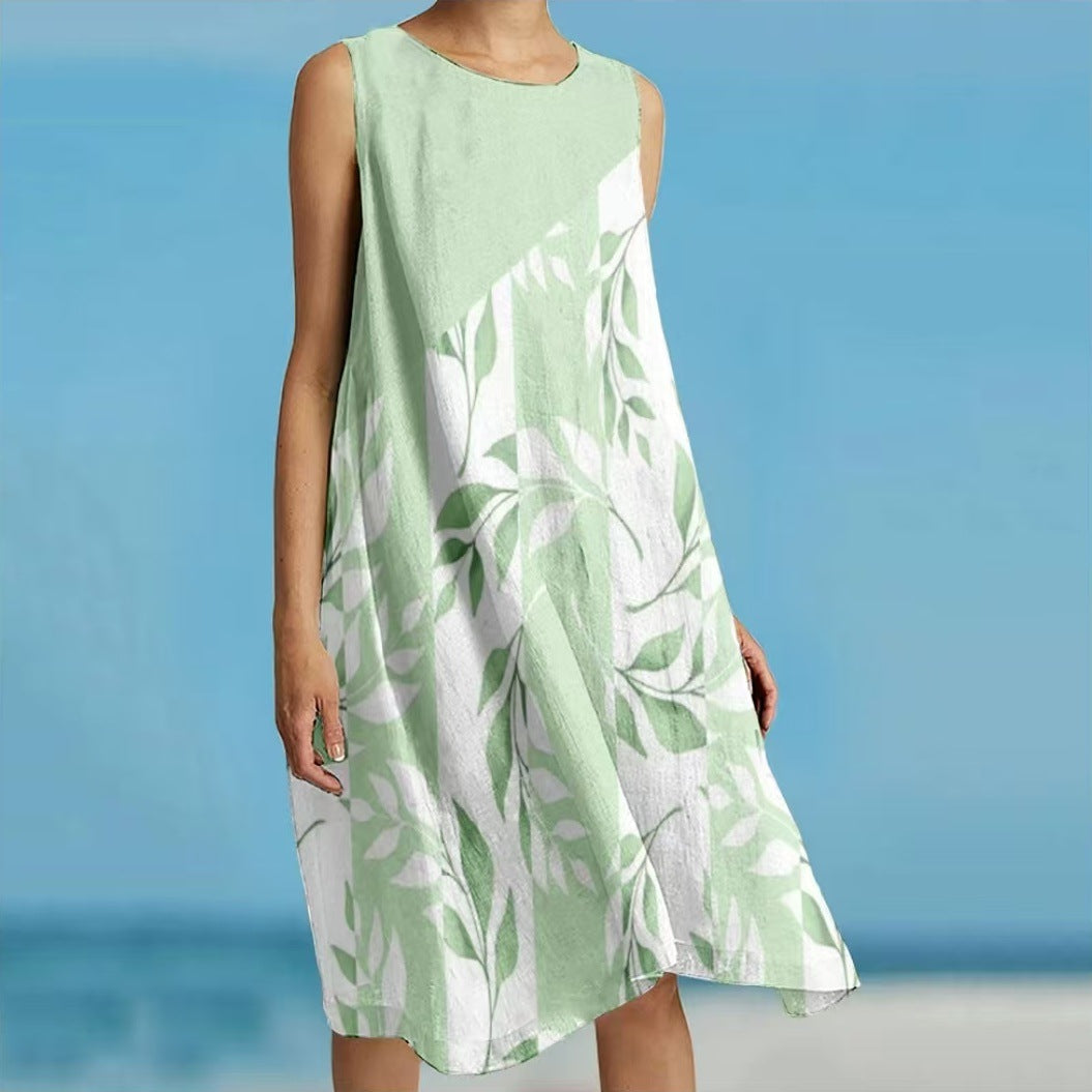 Printed Loose Vacation Casual Sleeveless Vest Skirt