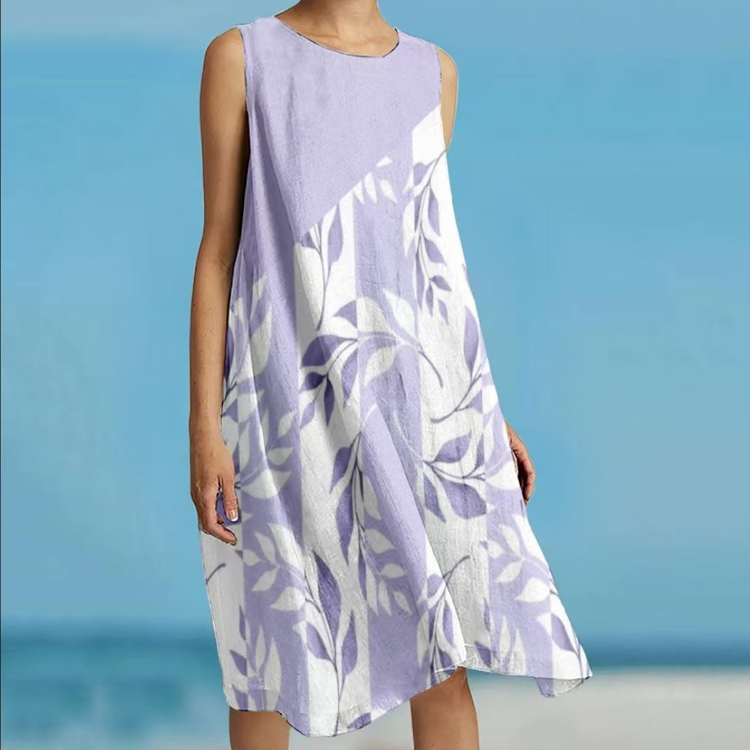Printed Loose Vacation Casual Sleeveless Vest Skirt