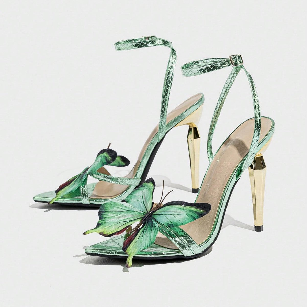 Women's Three-dimensional Butterfly Decorative Electroplated Stiletto Heel Sandals