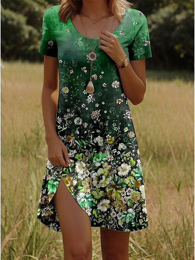 Printing Element Round Neck Short Sleeve Dress