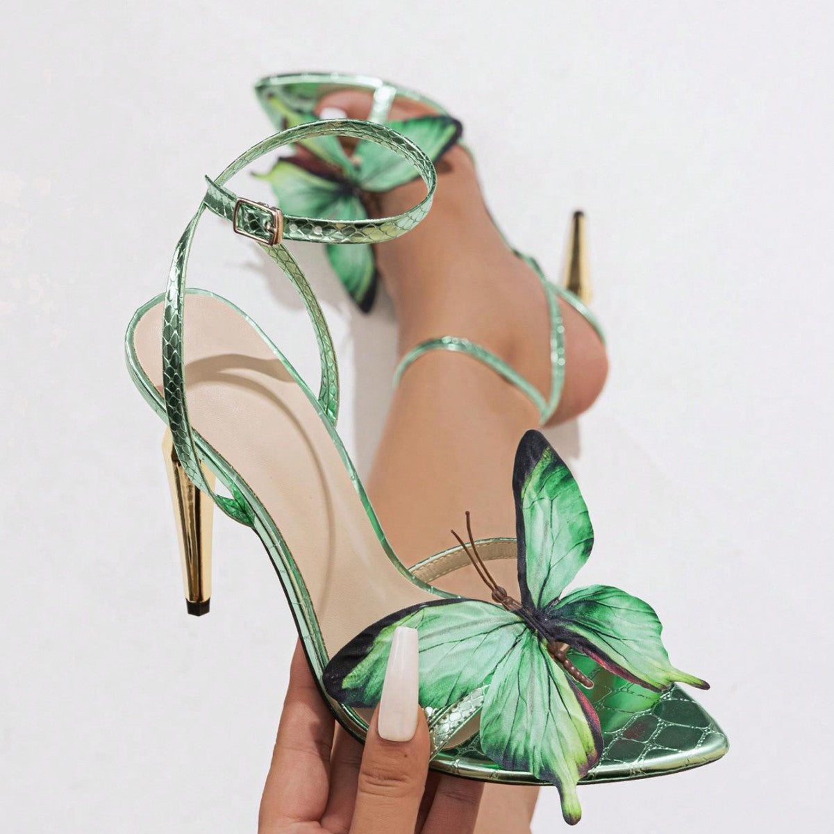 Women's Three-dimensional Butterfly Decorative Electroplated Stiletto Heel Sandals