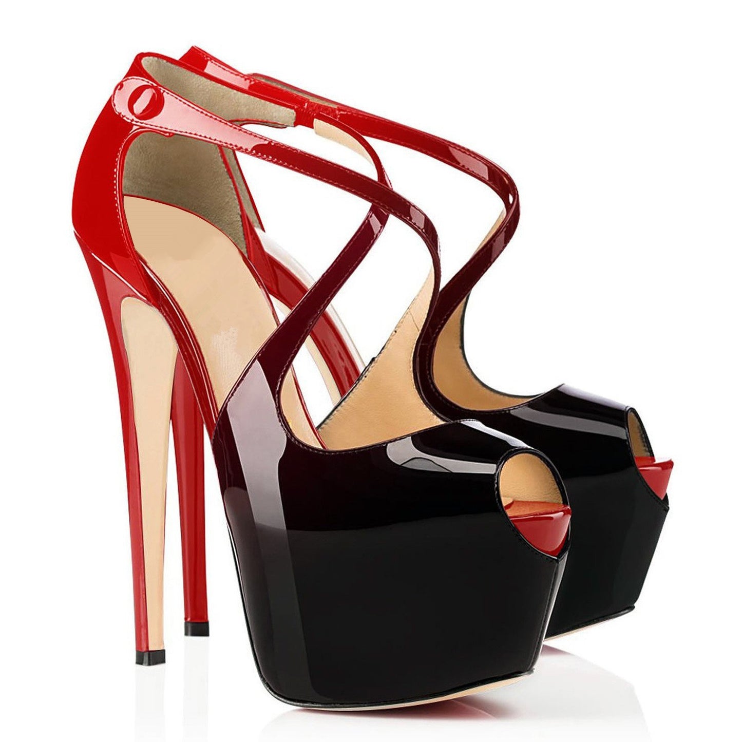 Peep Toe Color Matching Cross Strap High Heel Women's Shoes