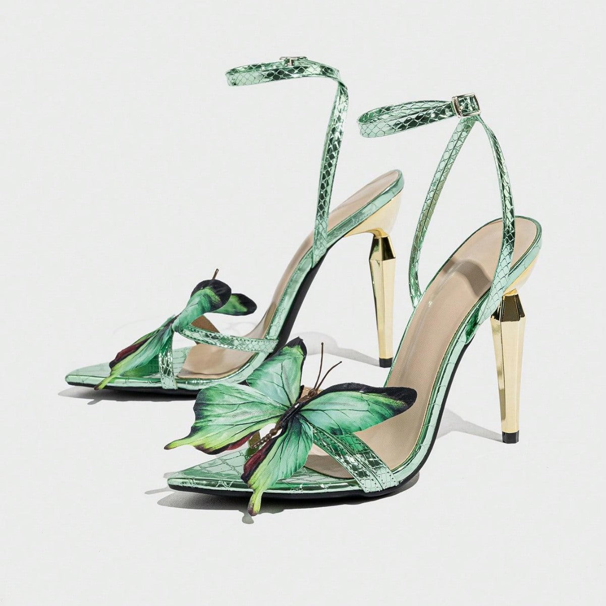 Women's Three-dimensional Butterfly Decorative Electroplated Stiletto Heel Sandals
