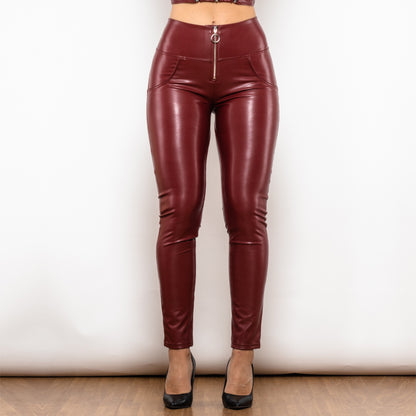 Hascullfites Melody High Waist White Leather Butt Lifting Pants Ladies Thermal Leggings With Zipper