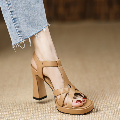 One-strap Square Toe Waterproof Platform Thick Heel High Heels