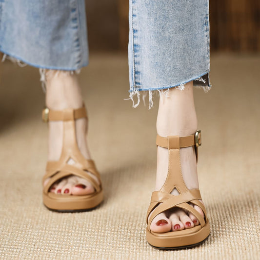 One-strap Square Toe Waterproof Platform Thick Heel High Heels