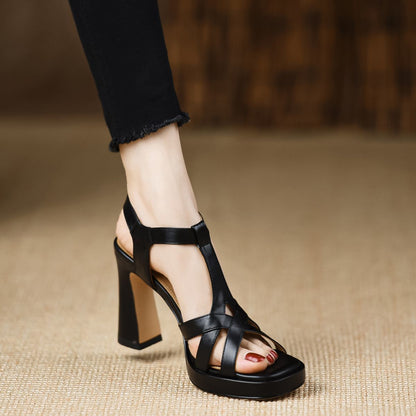 One-strap Square Toe Waterproof Platform Thick Heel High Heels