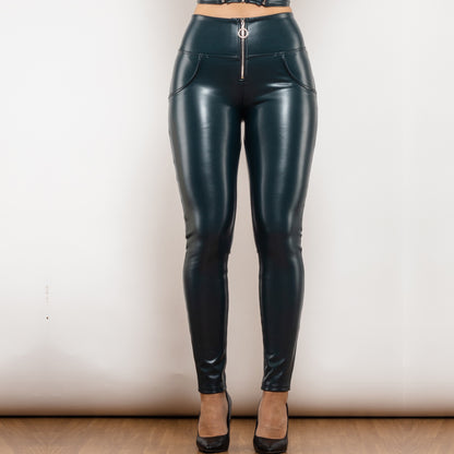 Hascullfites Melody High Waist White Leather Butt Lifting Pants Ladies Thermal Leggings With Zipper