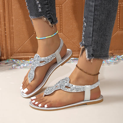 Women's Sequined European And American Fashion Flat Bottom Flip-flops Sandals