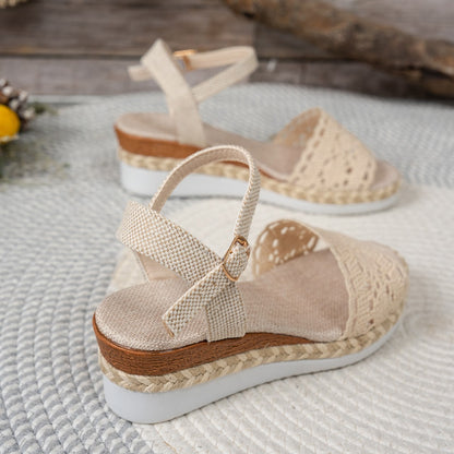 Closed Toe Back Empty Hollow-out Wedge Thick Bottom With Plus Size Casual Breathable All-match Roman Style
