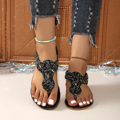 Women's Sequined European And American Fashion Flat Bottom Flip-flops Sandals