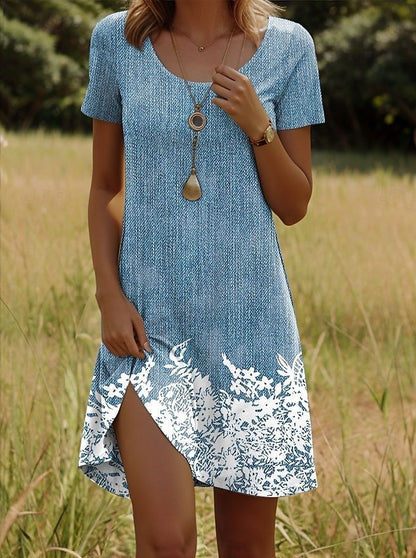 Printing Element Round Neck Short Sleeve Dress