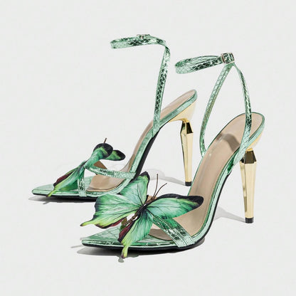 Women's Three-dimensional Butterfly Decorative Electroplated Stiletto Heel Sandals