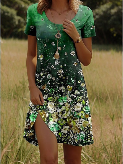 Printing Element Round Neck Short Sleeve Dress