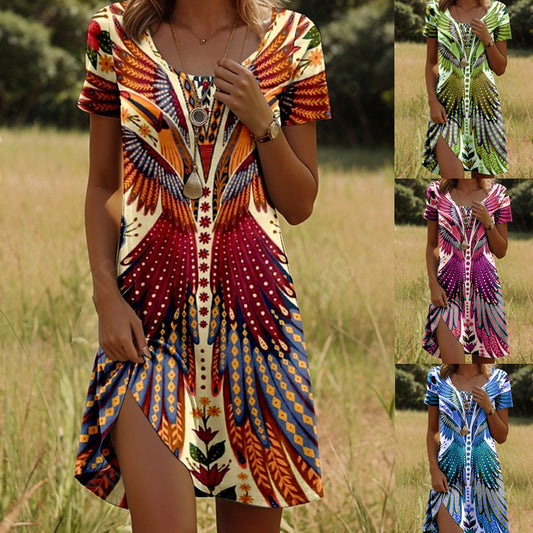 Printing Element Round Neck Short Sleeve Dress