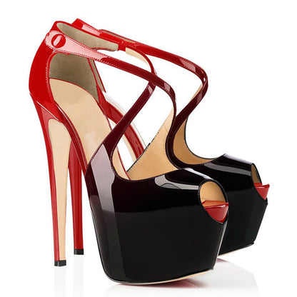 Peep Toe Color Matching Cross Strap High Heel Women's Shoes