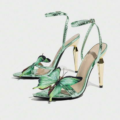Women's Three-dimensional Butterfly Decorative Electroplated Stiletto Heel Sandals